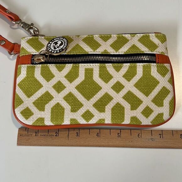 Spartina Daufuskie Island Lime Green Pattern Linen and Leather Zip Wristlet - Picture 5 of 11